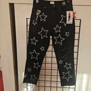 Women's High Rise Star Embellished Jeans - Black